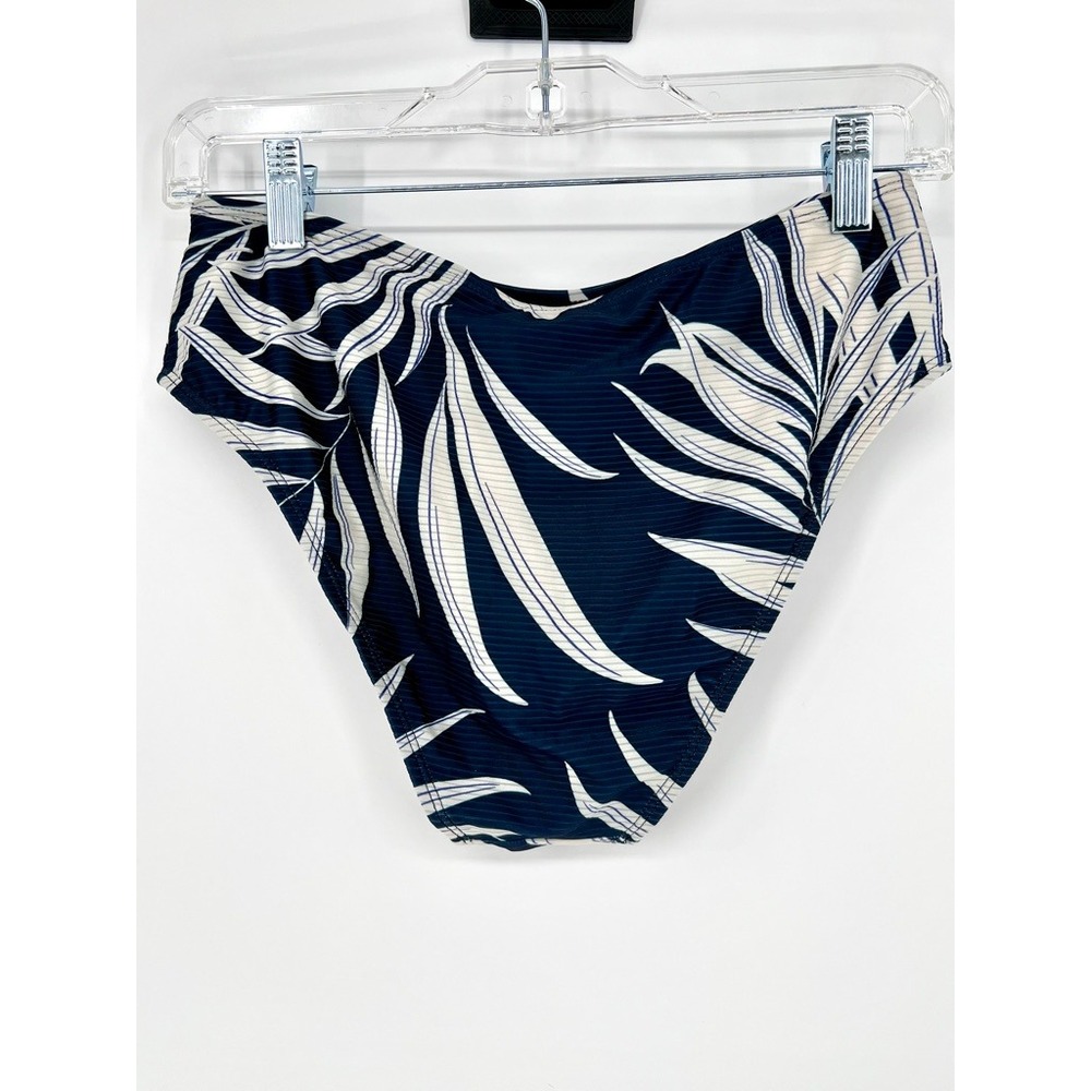 NWT Cupshe Womens M Navy Blue White Tropical Palm Leaf Ribbed Bikini Bottoms - Picture 7 of 8